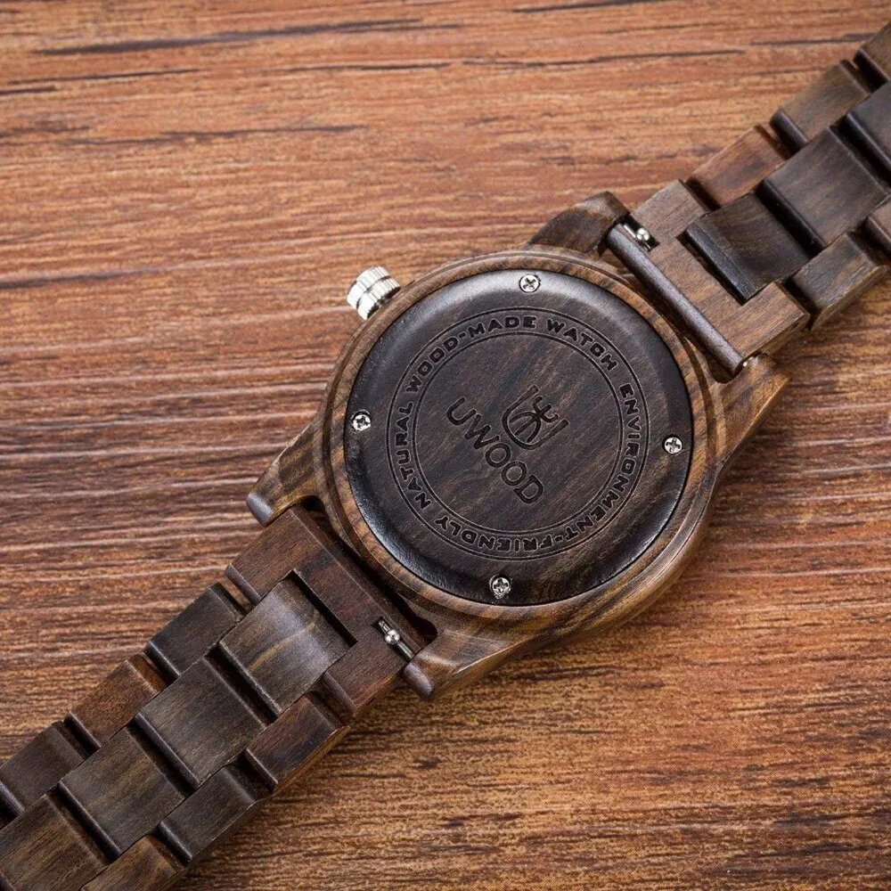 Men's Black Uwood Series 40 Mm Foldover Clasp Natural Handmade Wooden Watches